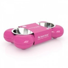 Hing Pink Bone shaped Double Diner Dog Bowl  - Small