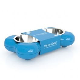 Hing - Blue Bone shaped Double Diner Dog Bowl  - S